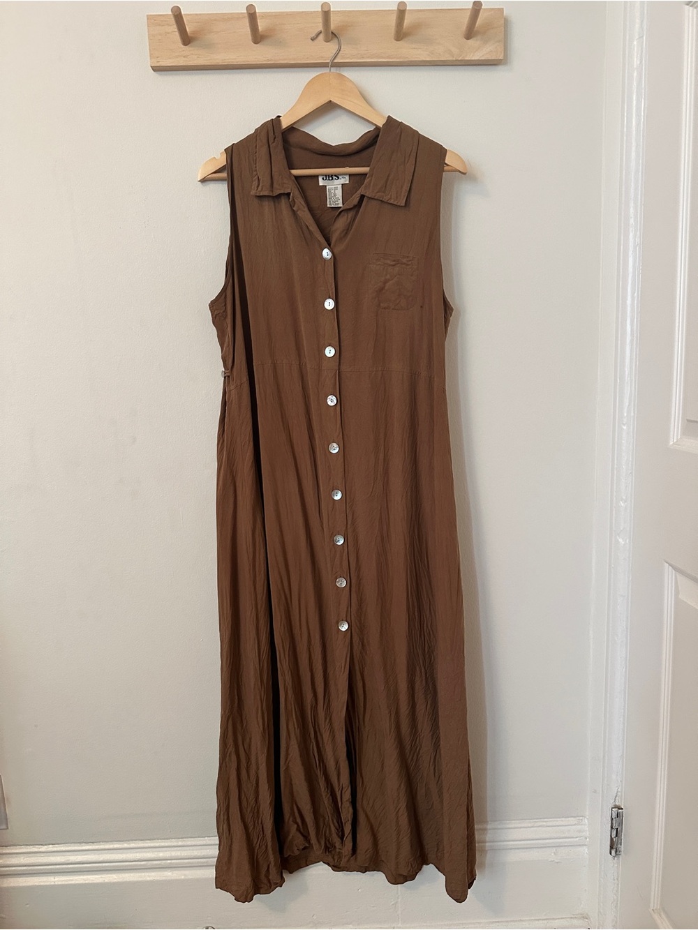 J.B.S. Brown Sleeveless Button-Front Maxi Dress